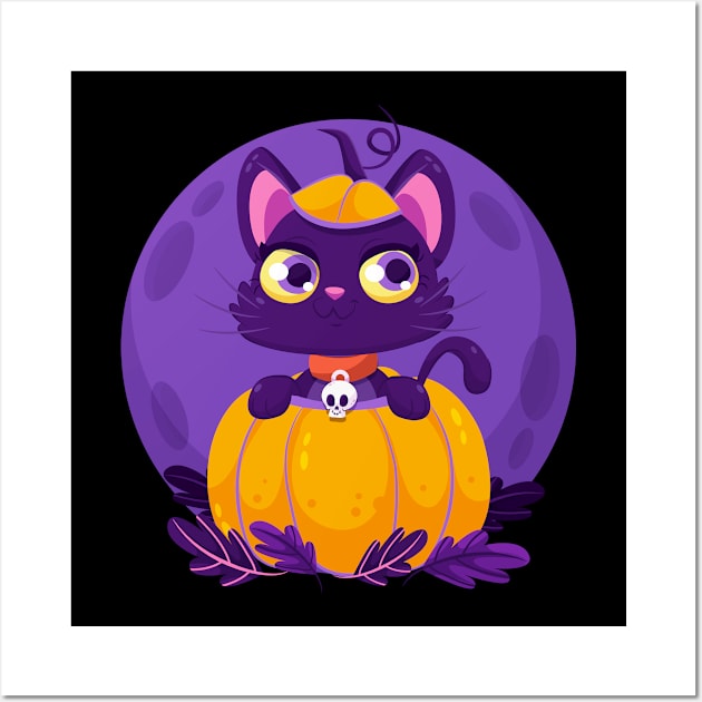 Halloween Cat Pumpkin Cute halloween kitten for kids adults Wall Art by FunnyUSATees